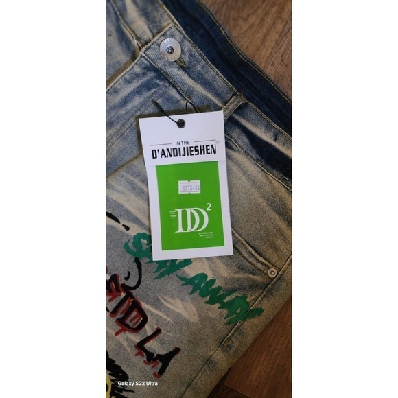 New Men's Stretch Distressed Skull Punk Rocker Graffiti Hip Hop Jeans 32 - Picture 3 of 9